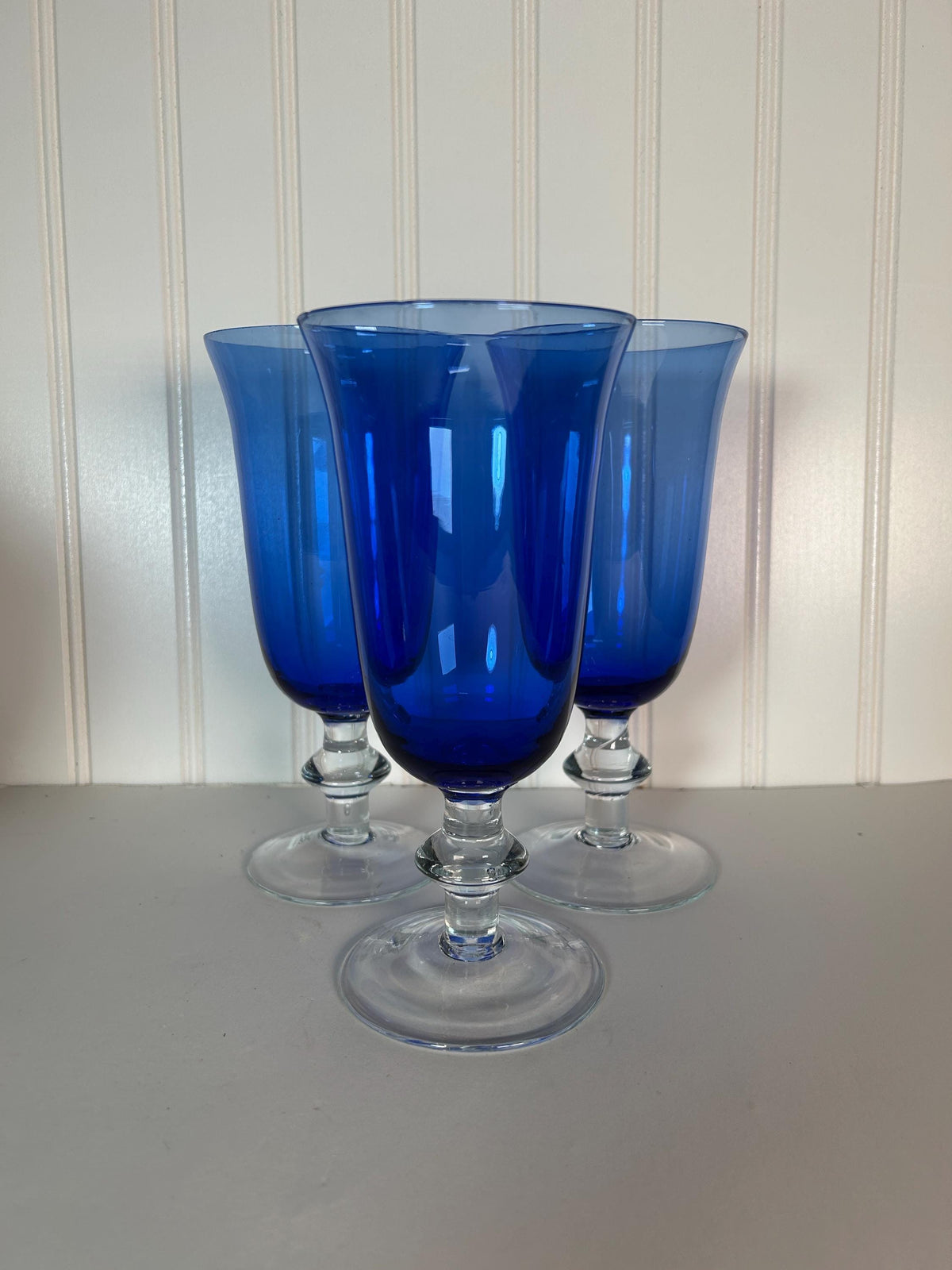 Fostoria Cobalt Blue Glass Water Wine Stemmed Glasses