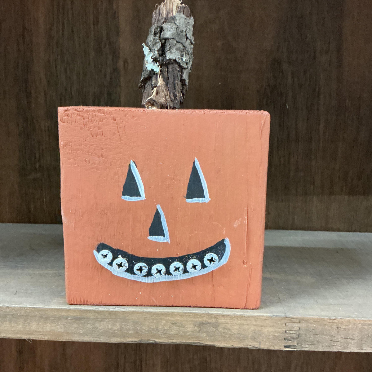 Darling Wood Block Hand painted Jack o Lantern Halloween Pumpkins