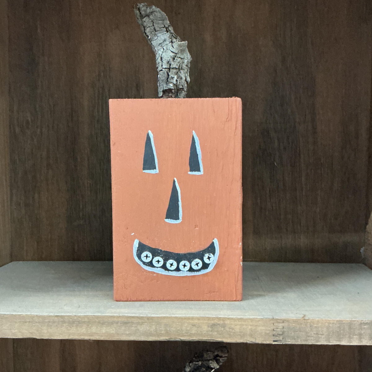 Darling Wood Block Hand painted Jack o Lantern Halloween Pumpkins