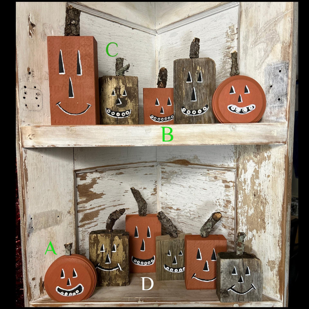 Darling Wood Block Hand painted Jack o Lantern Halloween Pumpkins