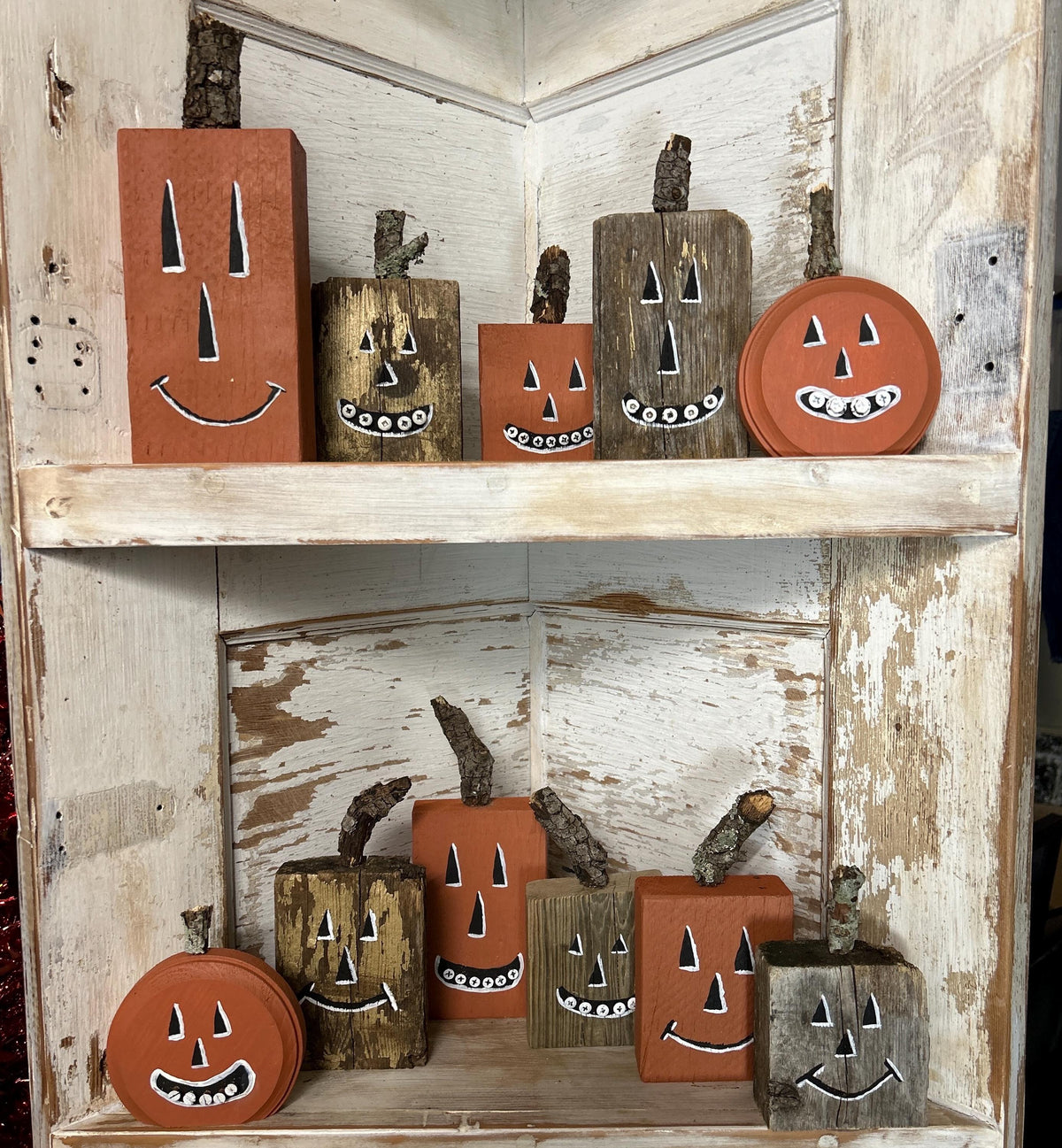 Darling Wood Block Hand painted Jack o Lantern Halloween Pumpkins