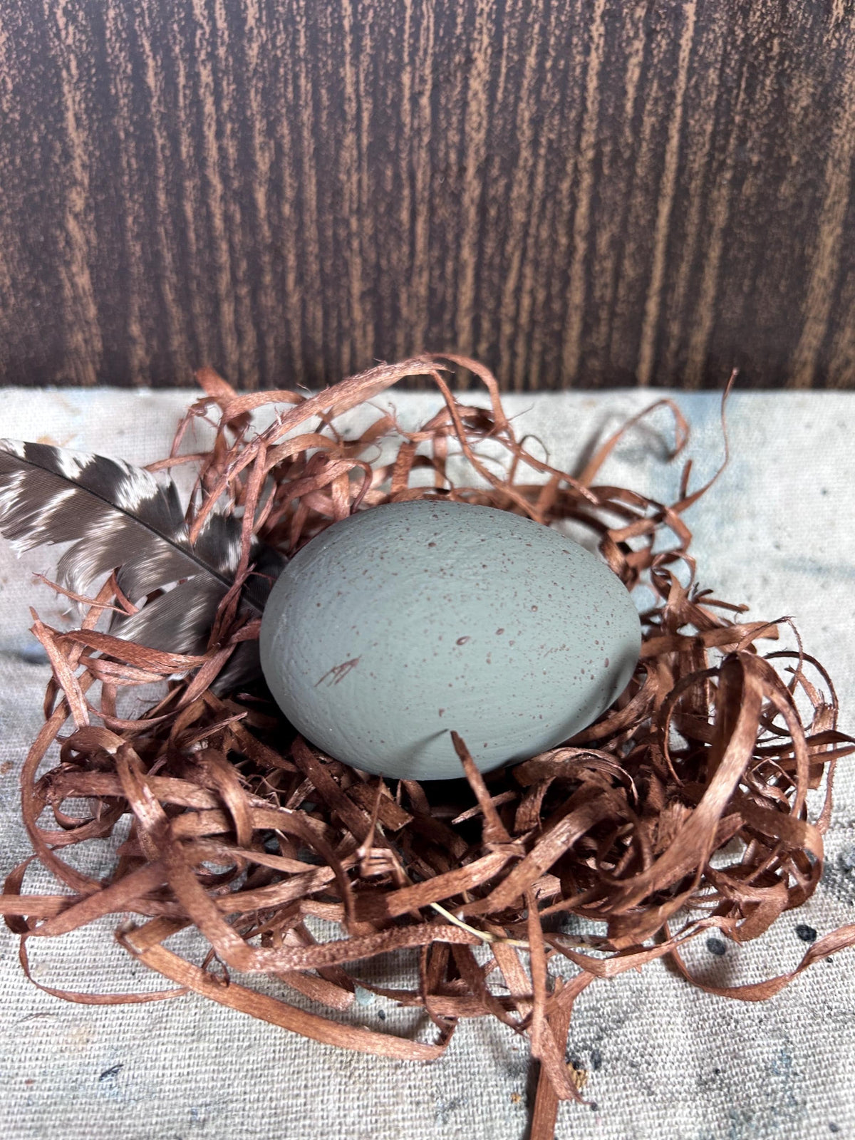 Set of Three Large Hand Painted Speckled Wooden Eggs