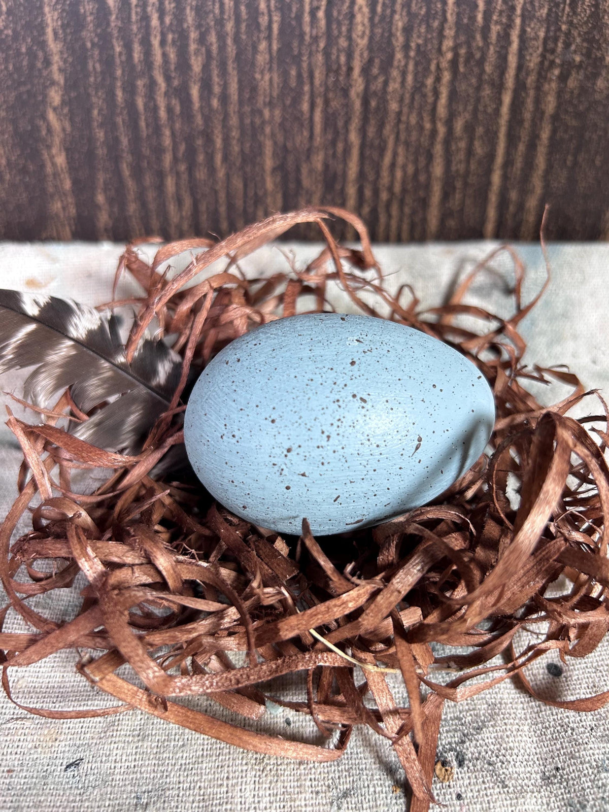 Set of Three Large Hand Painted Speckled Wooden Eggs