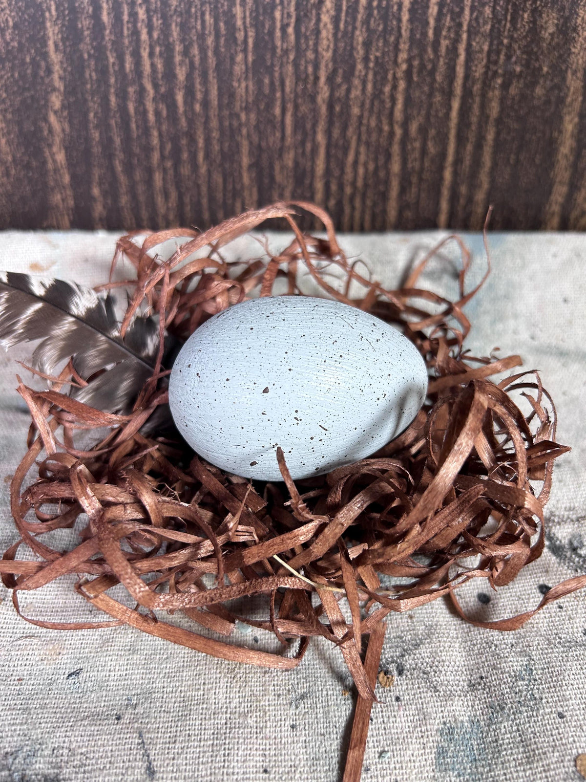 Set of Three Large Hand Painted Speckled Wooden Eggs