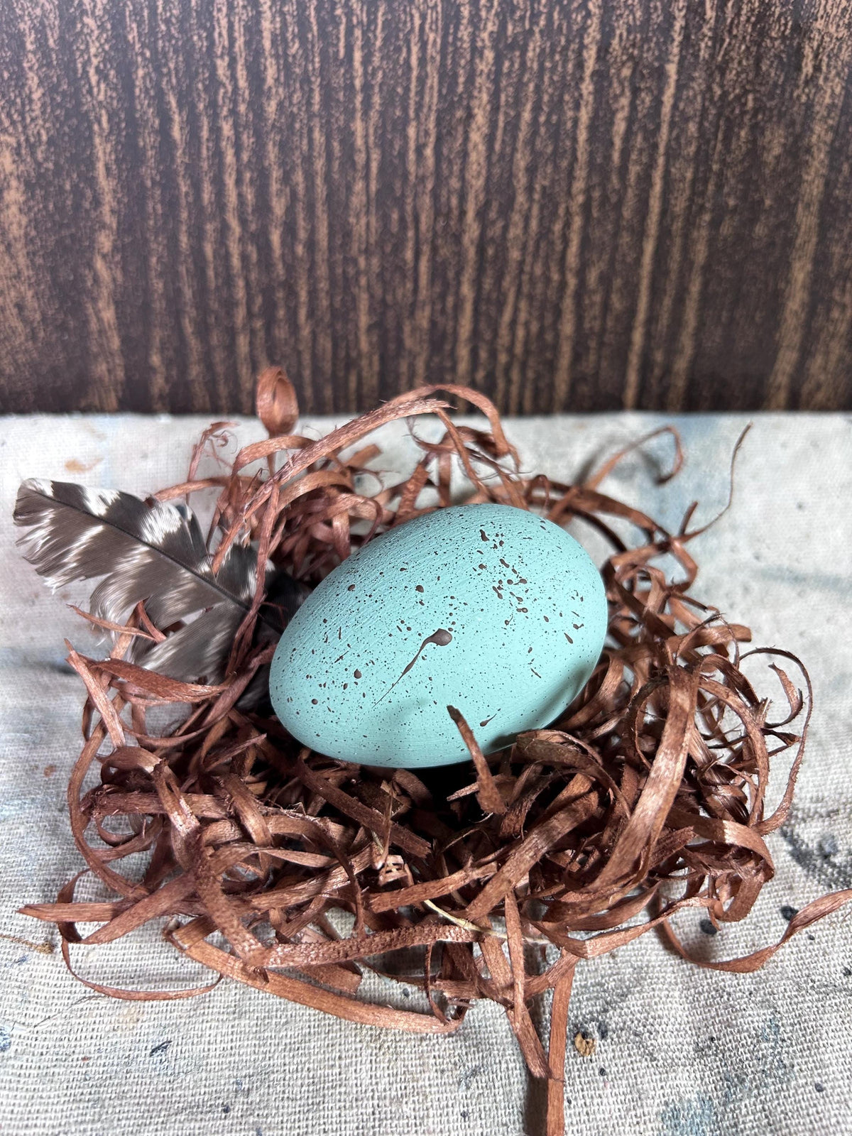 Set of Three Large Hand Painted Speckled Wooden Eggs