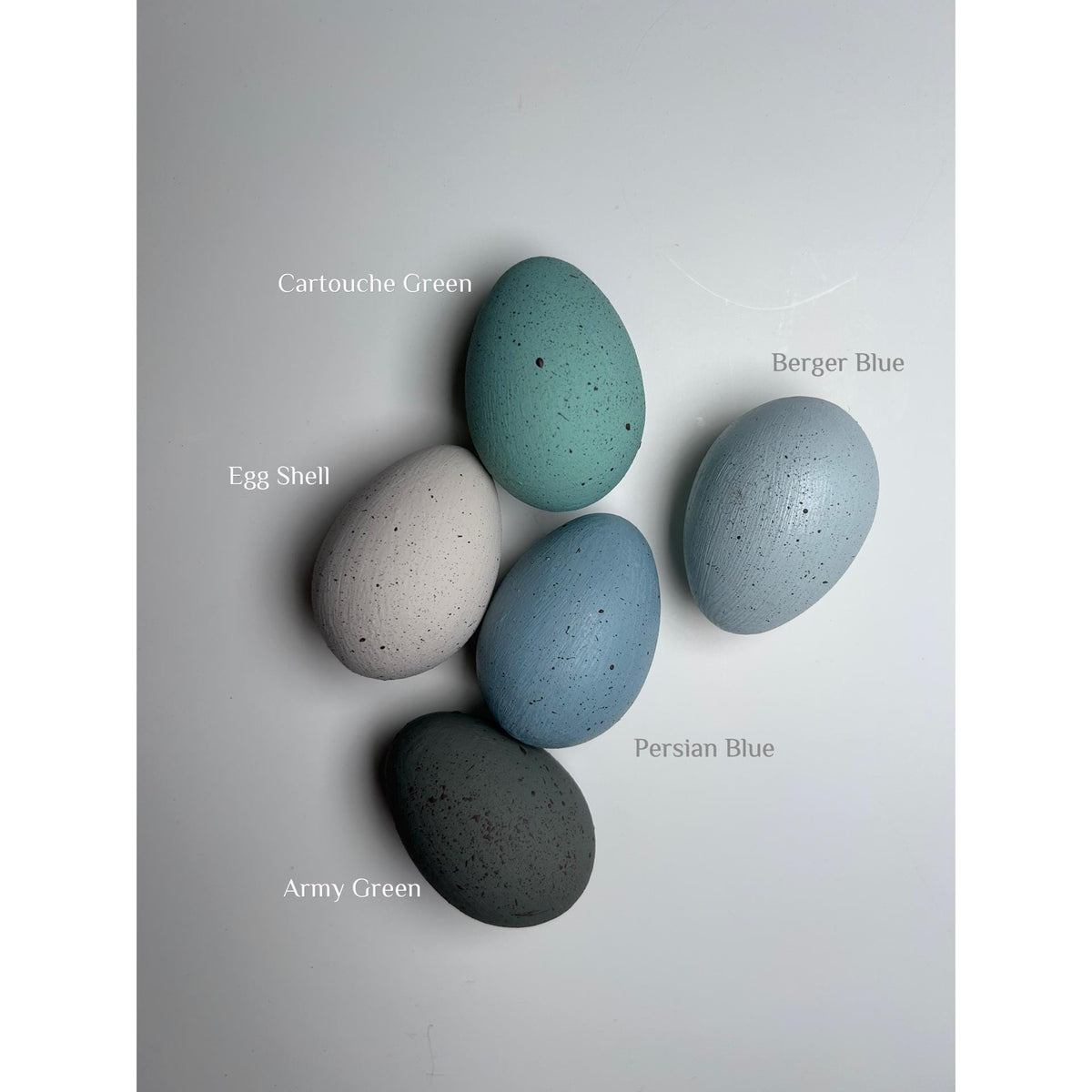 Set of Three Large Hand Painted Speckled Wooden Eggs