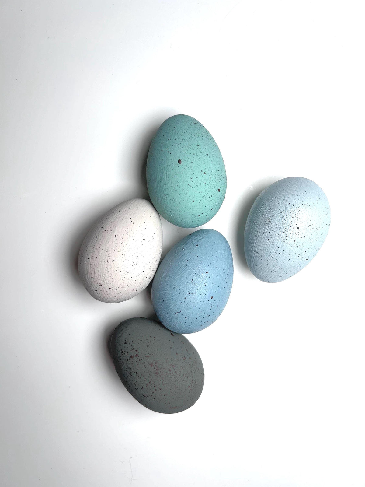Set of Three Large Hand Painted Speckled Wooden Eggs