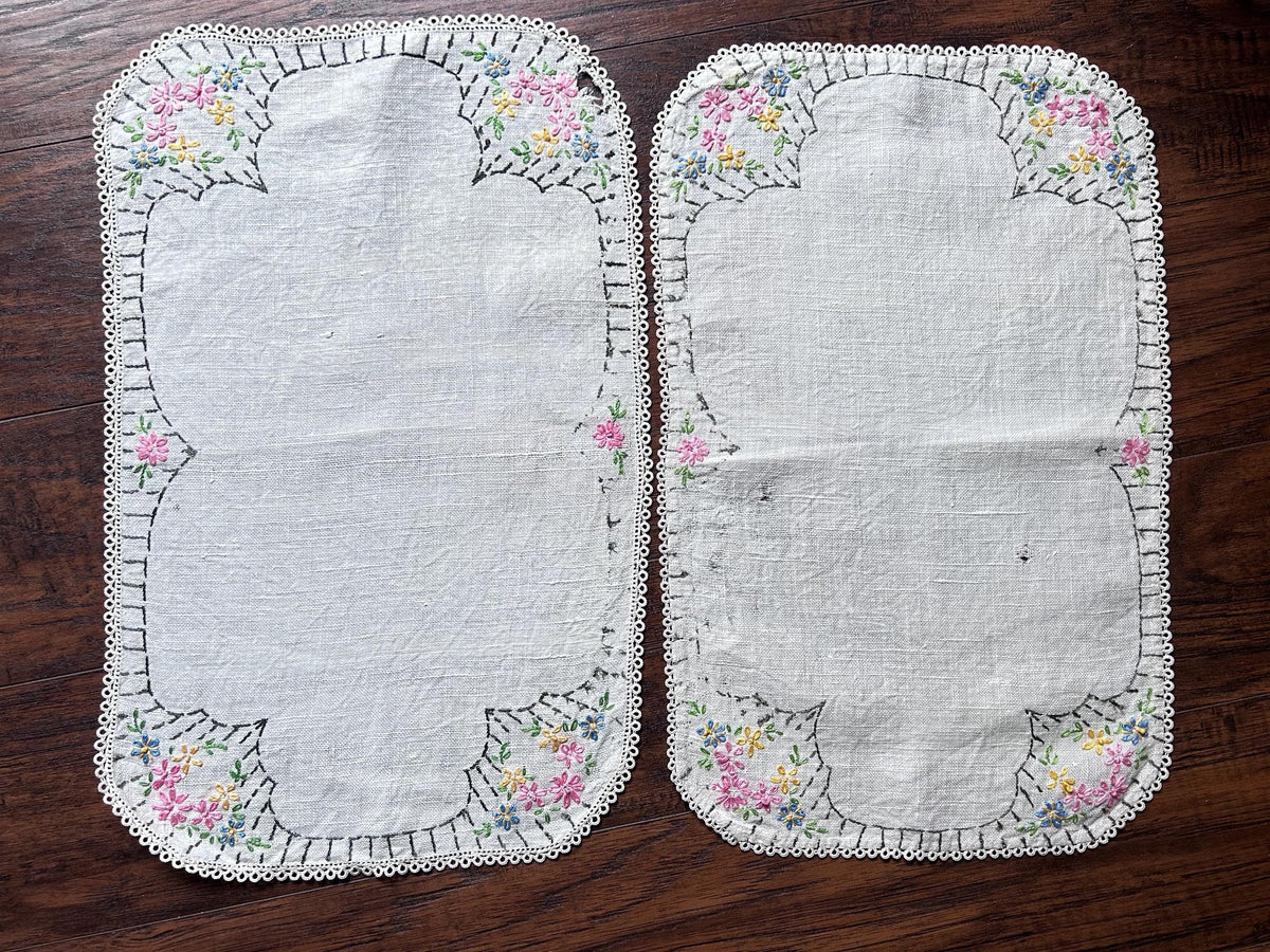 Vintage Linens Embroidery Vanity Scarf Doilie Lace Napkin Hankerchief