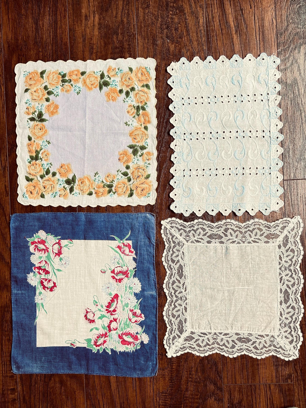 Vintage Linens Embroidery Vanity Scarf Doilie Lace Napkin Hankerchief