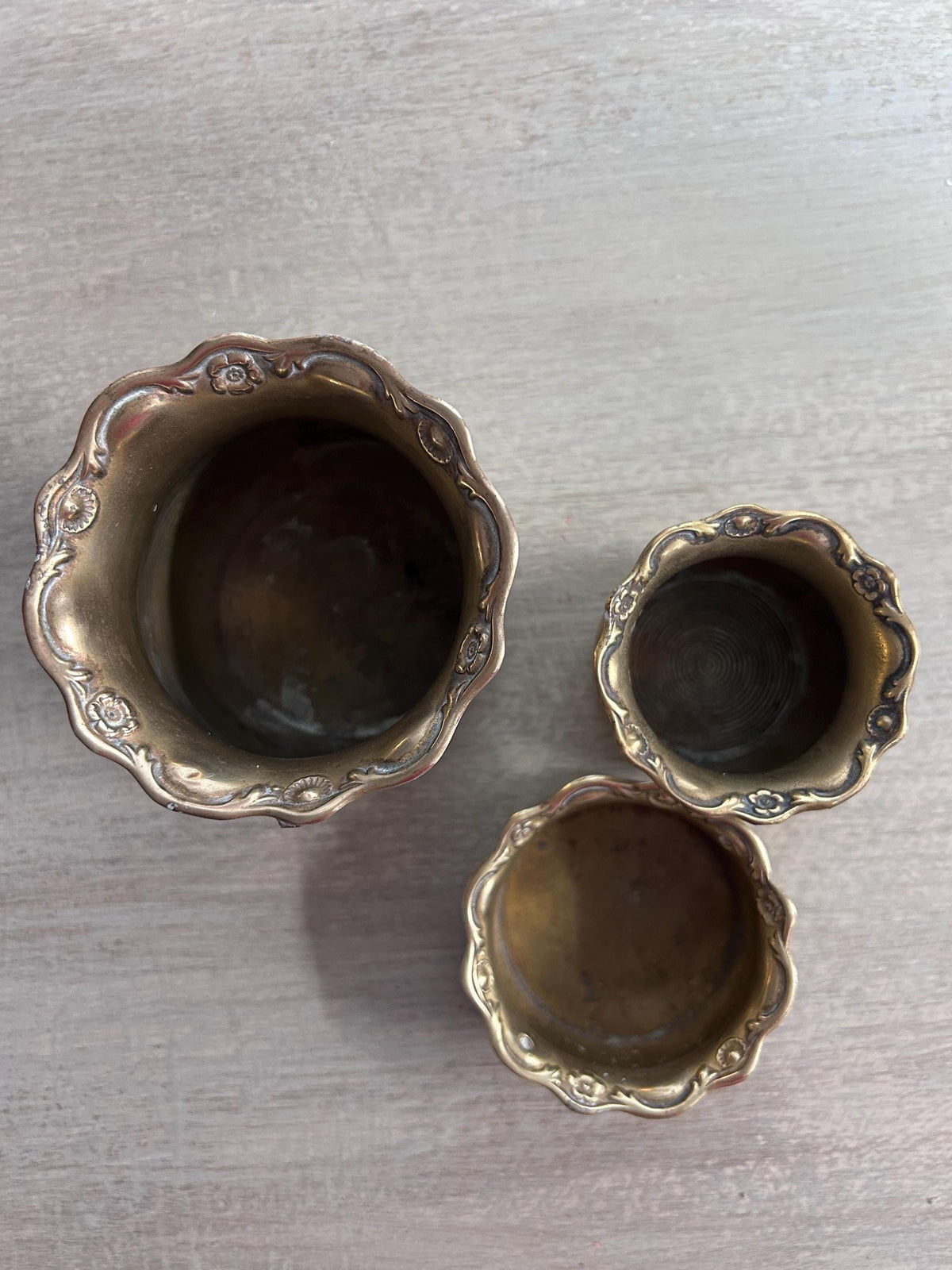 Vintage Little Brass Cachepots Scalloped Edge