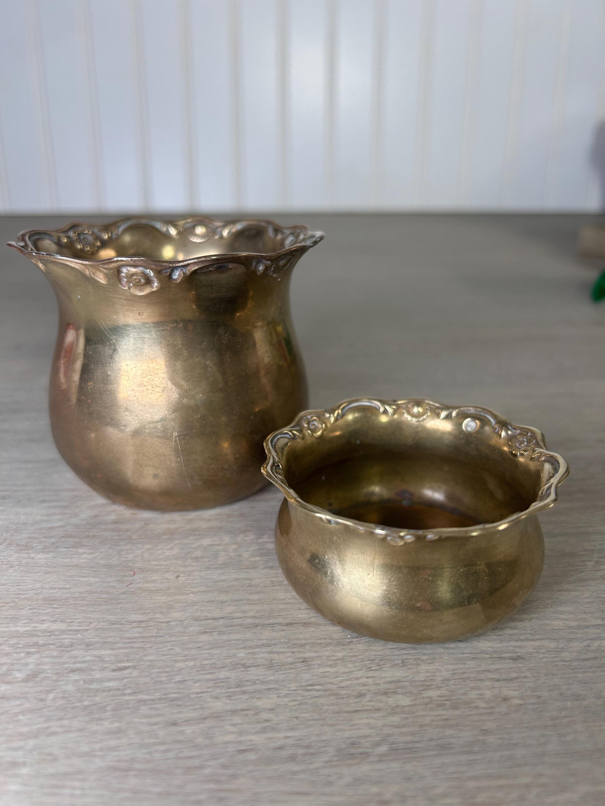 Vintage Little Brass Cachepots Scalloped Edge